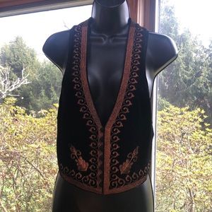 Black Velvet and Rose Gold Embroidery Free People Vest